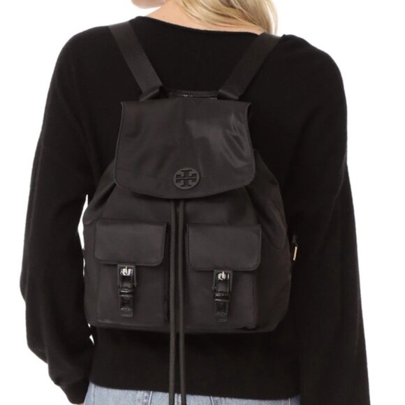 Tory Burch Tilda Medium Navy Blue Nylon Backpack - Picture 16 of 16